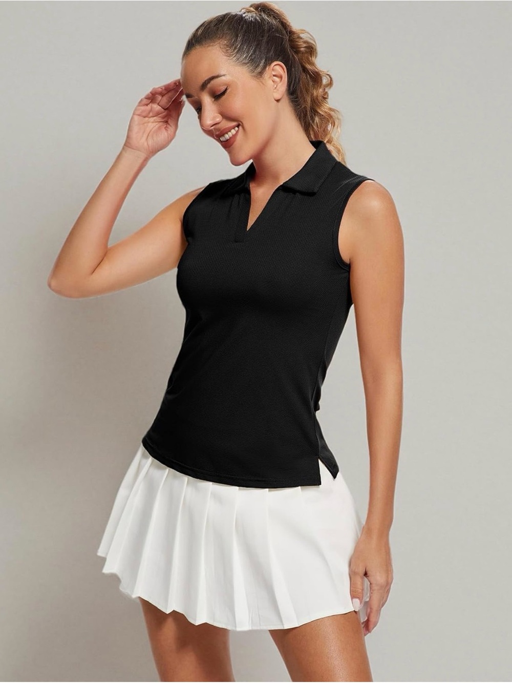 Sleeveless Black Polo Tank Top